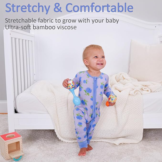 LollyBanks Baby Pajamas, 2-Way Zipper Romper, 95% Viscose Made from Bamboo and 5% Spandex, Baby Sleepers