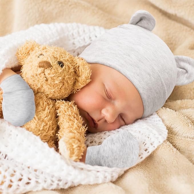 BQUBO Newborn Baby Hats Mittens Set Hospital Hat Beanie Infant Caps Baby Gloves - Image 2