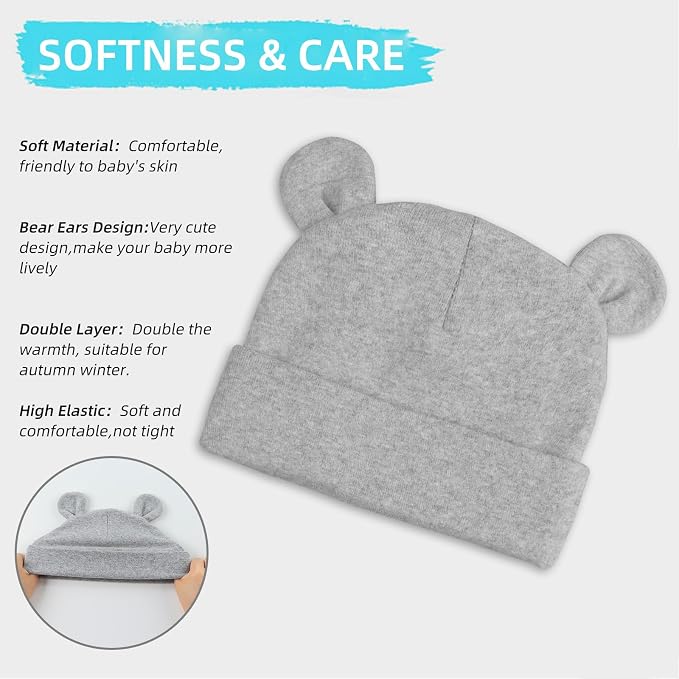 Pesaat Newborn Hospital Hat 0-12Months Preemie Boys Girls Beanie Solid Infant - Image 2