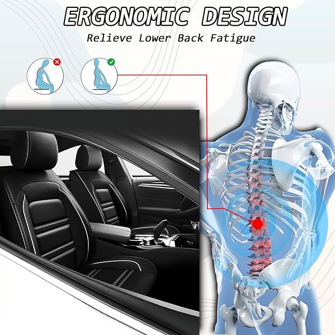 Seat Covers for kia Forte 2010-2024 | 5-Seats Leather Seat Covers, Easy to Install Automotive Seat Covers Full Set (Full Set, Black&White Line)