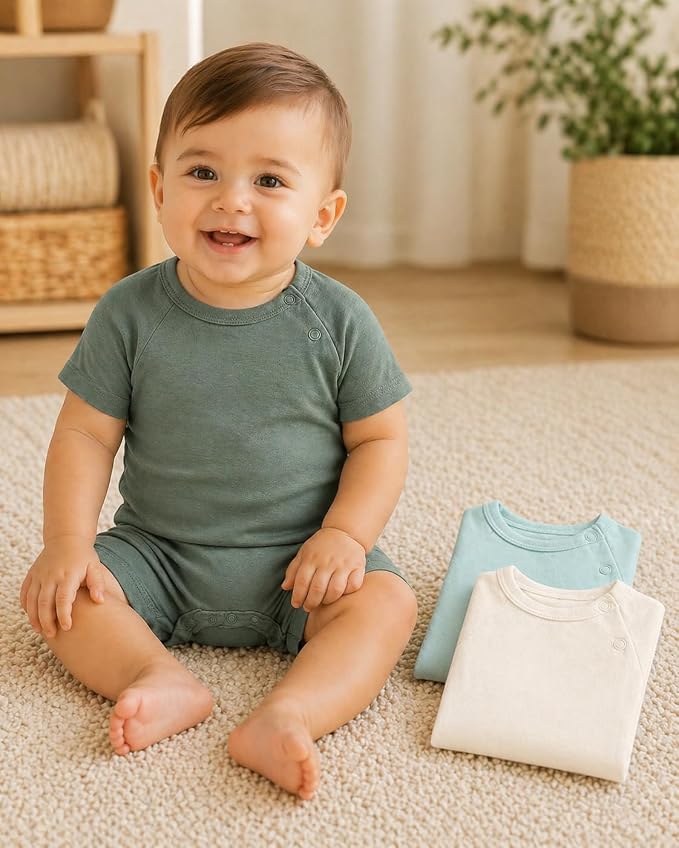 GUISBY Baby Romper 3-Pack Short Sleeve Rayon of Bamboo Bodysuit Set, 0-24M | - Image 2