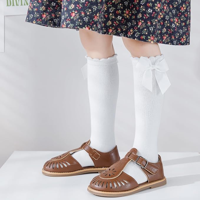 Baby Knee High Socks Infant Toddler Bow Ruffled Cotton Long Socks Stockings - Image 2