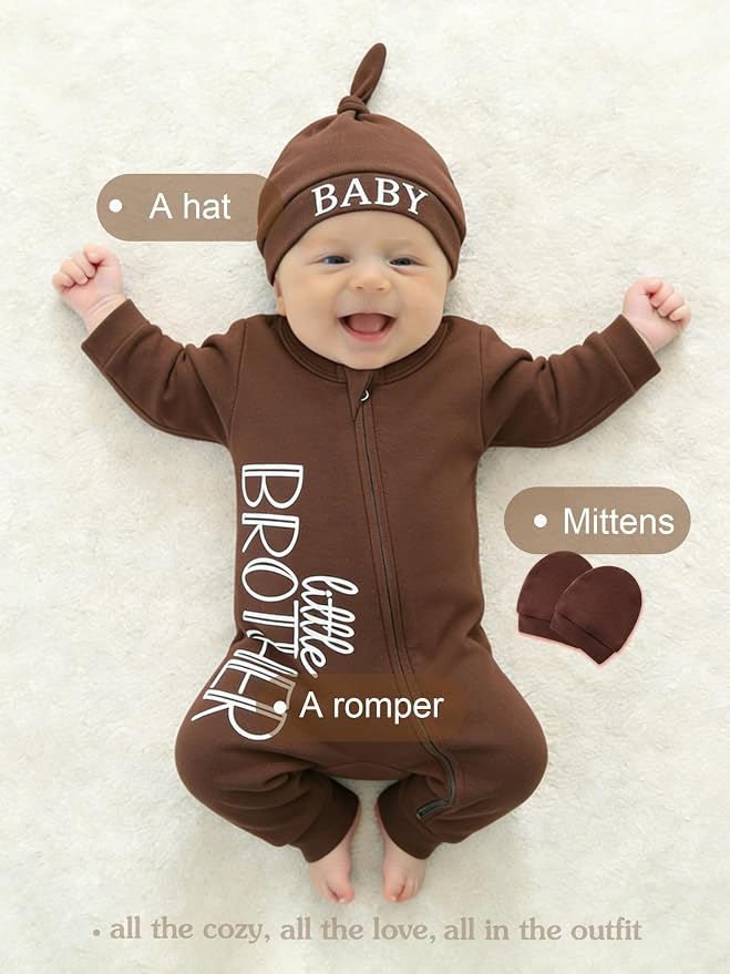 Babymine 100% Cotton 2-Way Zipper Little Brother Newborn Outfit 0-3 Months | - Image 2