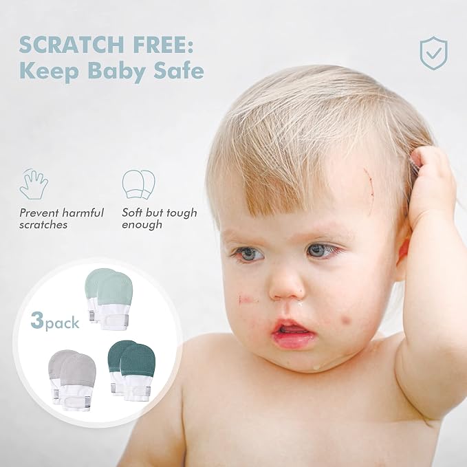 Baby Newborn No Scratch Mittens Stay On, 100% Cotton Adjustable 0-12M | Soft - Image 2