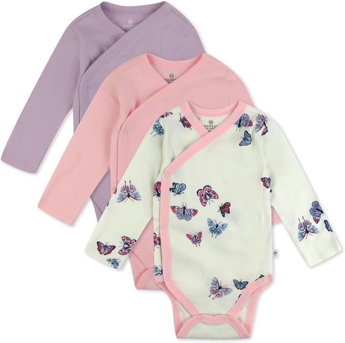 HonestBaby Baby 3-pack Long Sleeve Side-snap Kimono Bodysuits Organic Cotton by HonestBaby
