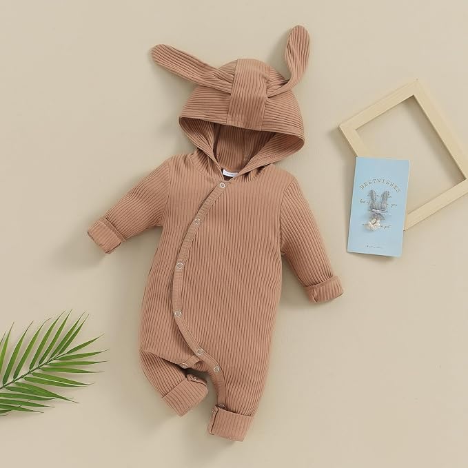 Newborn Baby Boy Girl Romper Easter Outfits Bunny Ear Hoodie Button Onesie - Image 7