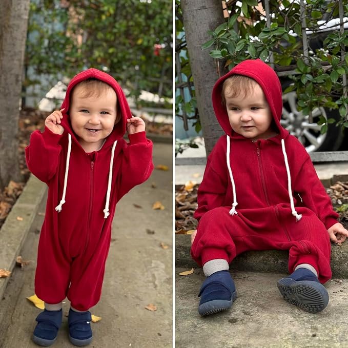 Unutiylo Unisex Baby Boys Girls Long Sleeve Infant Baby Zipper Hooded Jumpsuits - Image 2