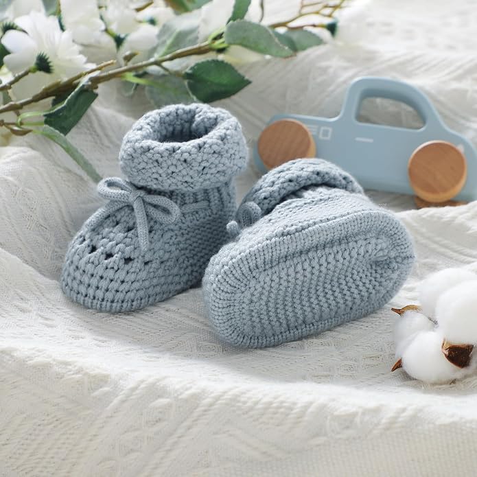 Baby Booties 100% Cotton Knitted Newborn First Cozy Warm Crib Shoes - Image 3