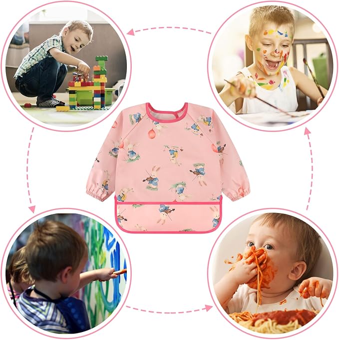 Accmor 4 Pack Long Sleeve Bibs, Baby Smock Waterproof Full Sleeved Bib - Image 6