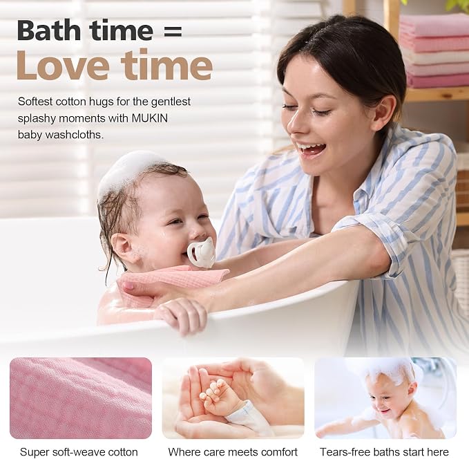 MUKIN Baby Washcloths, Muslin Burp Cloths Towels - Image 8