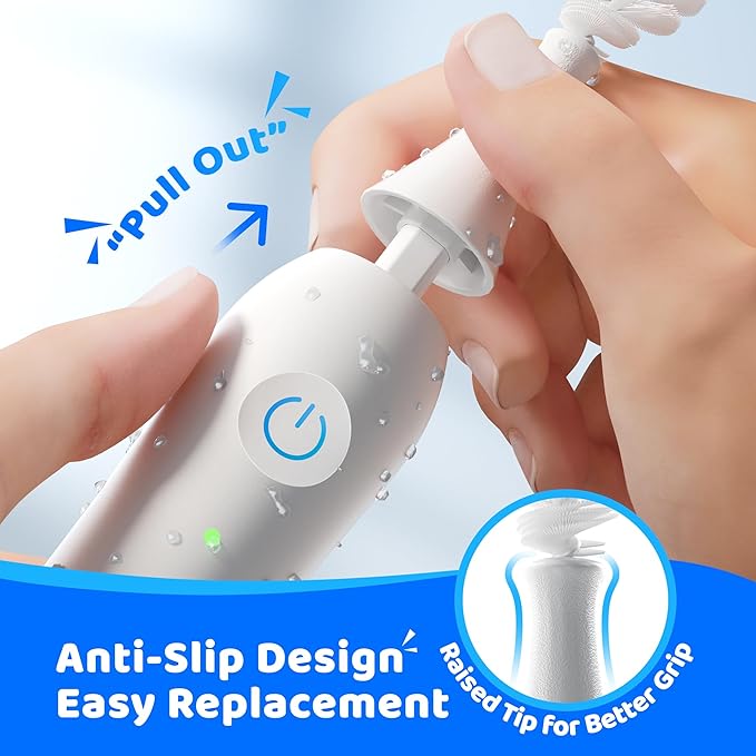 Electric Bottle Brush Cleaner, IPX7 Waterproof Baby Bottle Brush with Replaceable Nipple Cleaning Kit & Extender Rod, 2 Speed Modes, 360° Auto Cleaning, 2000mAh Battery, Rechargeable, Blue