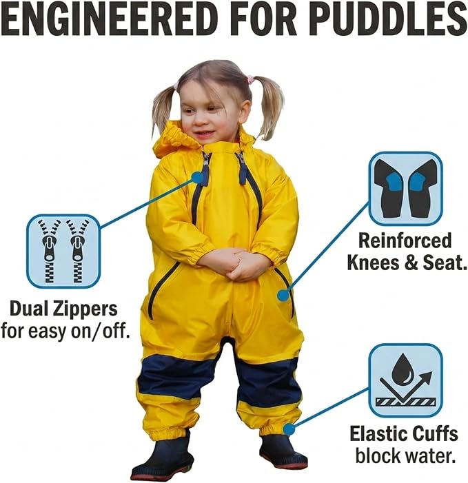 Tuffo Muddy Buddy Kids Waterproof Rain Suit One-Piece Coverall, Dual Zippers - Image 6