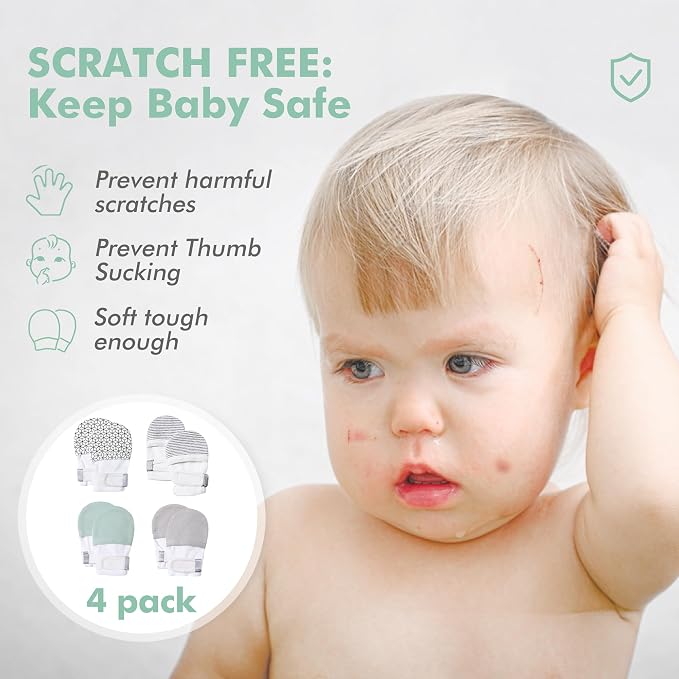 Baby Newborn No Scratch Mittens Stay On, 100% Cotton Adjustable 0-12M | Soft - Image 2