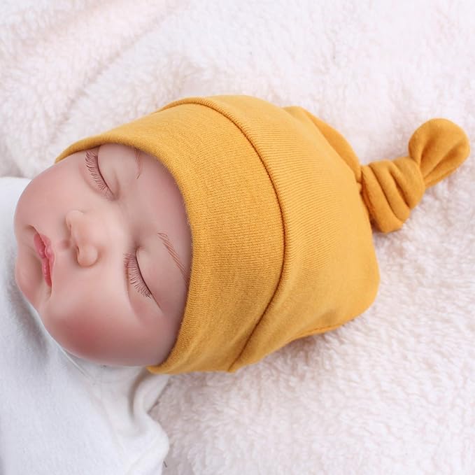JANGANNSA Newborn Baby Hat Infant Baby Boys Beanie Top Knot Stretchy Hats for Girls 100% Organic Cotton