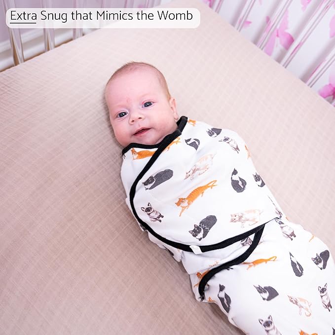 LollyBanks Baby Swaddles, 100% Organic Cotton Swaddle for Newborns Boys and Girls, 3-6 Months Swaddle Sacks with Easy Change Zipper, Newborn Swaddles Baby Registry (Cat Print)