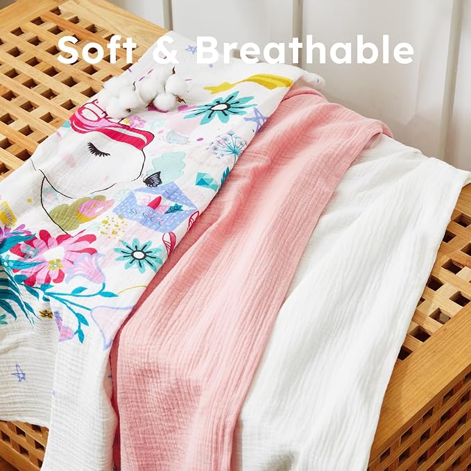 5 Pack Muslin Swaddle Blanket & Baby Burp Cloths, Soft & Breathable Receiving - Image 3