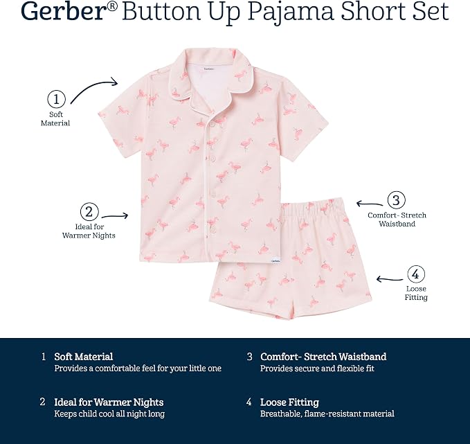Gerber Baby & Toddlers Girls 2 Piece Coat Style Pajama Short Set - Image 6