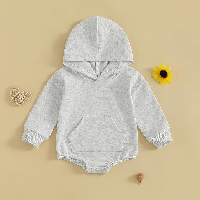 Baby Boy Girl Hooded Romper Cute Solid Color Long Sleeve Sweatshirt Romper - Image 3