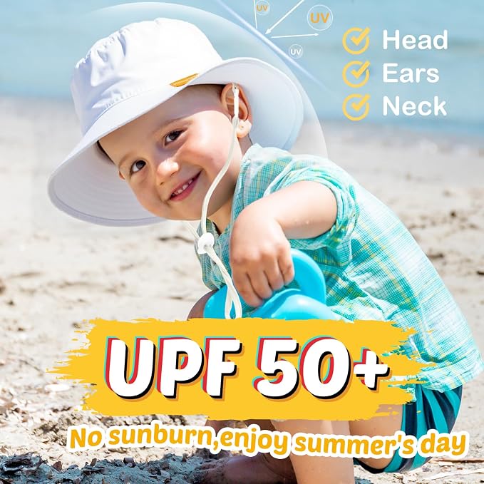 Baby Sun Hat Kids Summer Sun Protection Toddler Bucket Hat Wide Brim Adjustable - Image 2