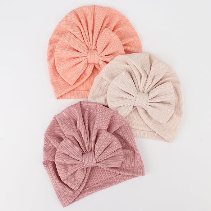 DRESHOW BQUBO 5 Pieces Newborn Baby Turban Hats Bow Baby Infant Beanie - Image 4