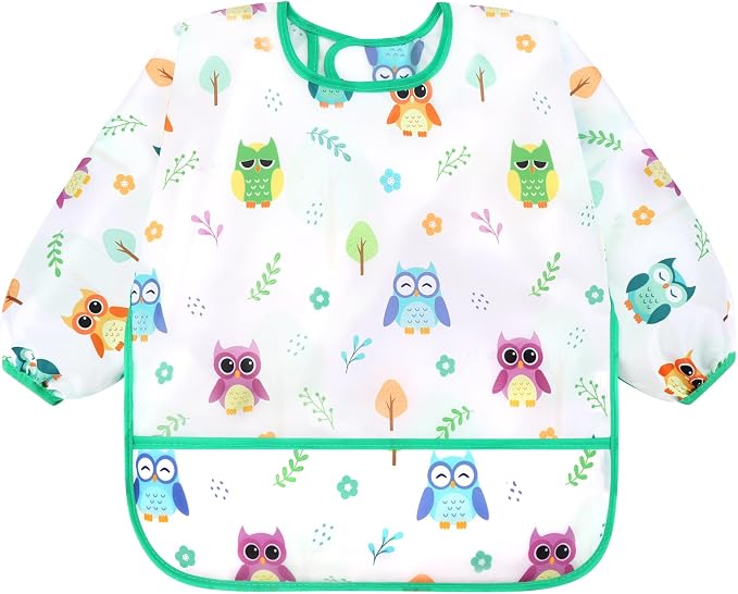 Accmor 4 Pack Long Sleeve Bibs, Baby Smock Waterproof Full Sleeved Bib - Image 9