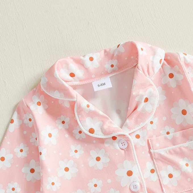Balaflyie Baby Girl Button Down Pajamas Romper One-Piece Jumpsuit Long Sleeve Sleeper Infant Sleepwear