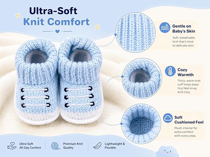 2 Pairs Baby Booties Newborn First Walkers Cozy Shoes Warm Knit Soft Booties - Image 5