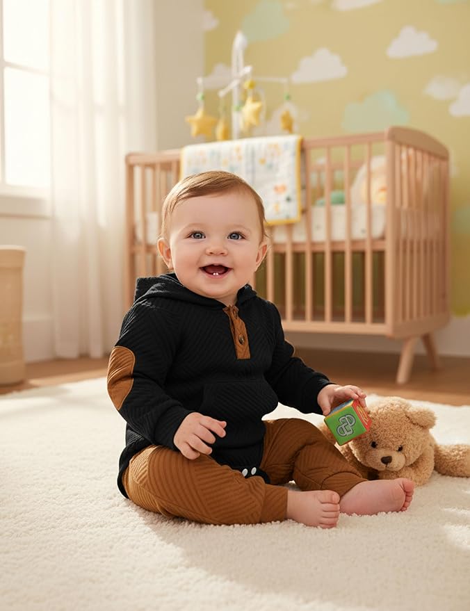 Fommy Baby Boy Clothes Colorblocked Long Sleeve Hoodie + Long Pants 2PCS Fall - Image 2