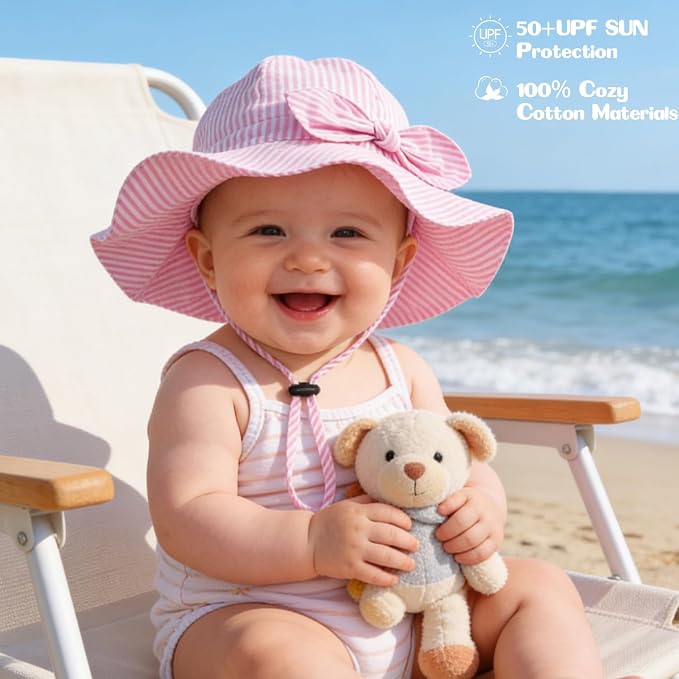 Baby Girl Sun Hat with UPF 50+ Outdoor Adjustable Beach Hat with Wide Brim - Image 4