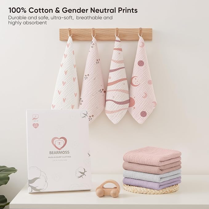 Bearmoss Muslin Burp Cloths 100% Cotton Cloths Baby Burp Cloths Muslin - Image 7