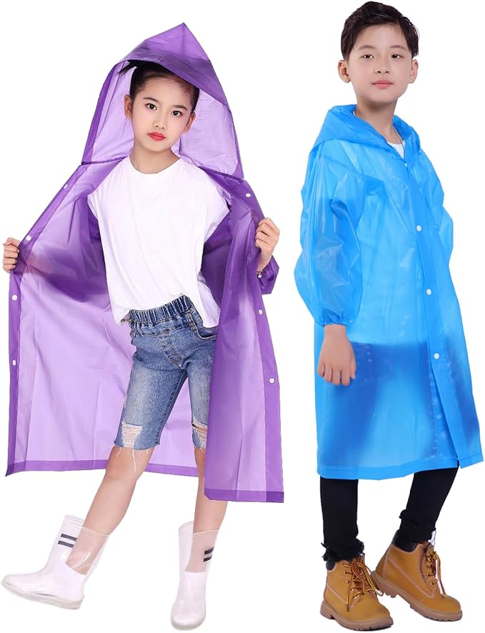 Kids Rain Jacket, 2 Pack Rain Ponchos by Makonus