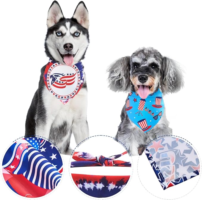 4th of July Dog Bandanas for Medium Dogs 7 Pcs Hemming Seam Edge Patriotic Dogs - Image 4
