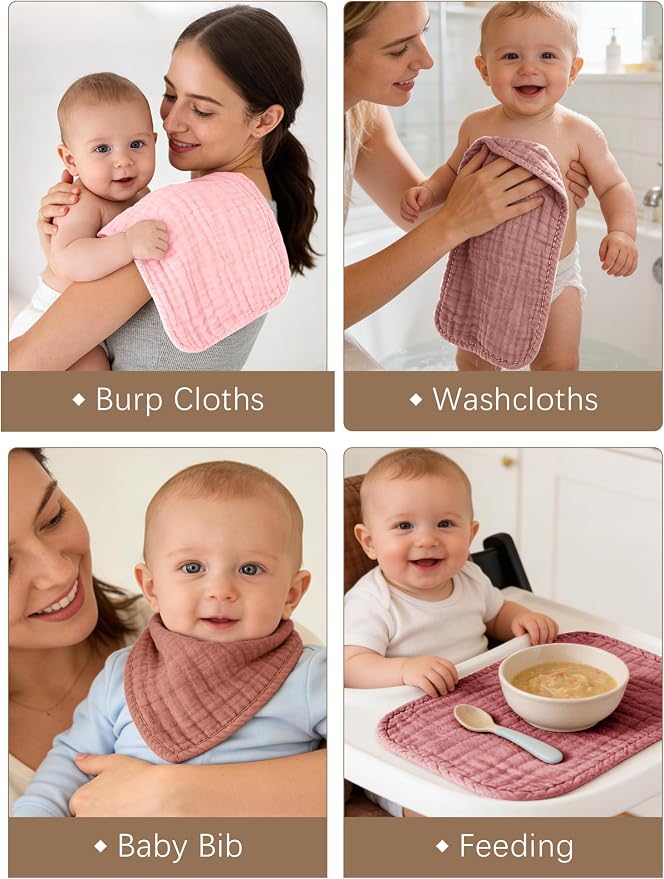 Lovely Care 12 Pack Muslin Burp Cloths 100% Cotton Muslin Cloths Large - Image 5