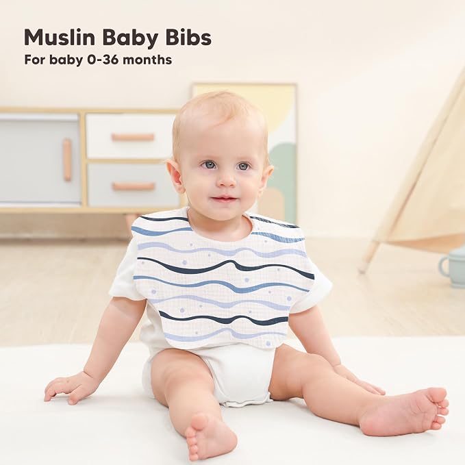 Bearmoss Muslin Baby Bibs for Drooling & Teething Cotton Drool Bib 6 Pack | - Image 3