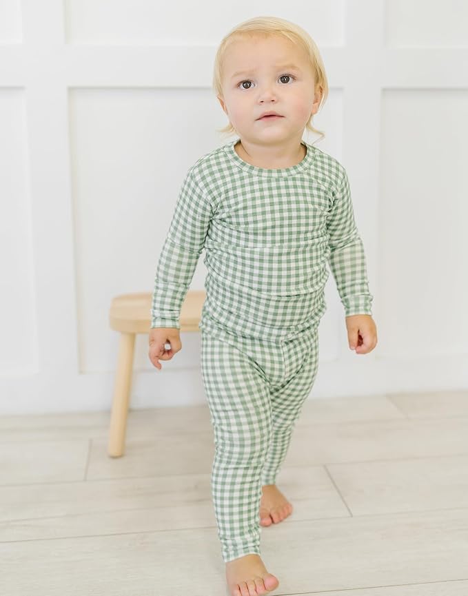 moimoln Cotton Modal Baby Toddler Pajamas Check Solid Leopard 6M-8Y - Image 2