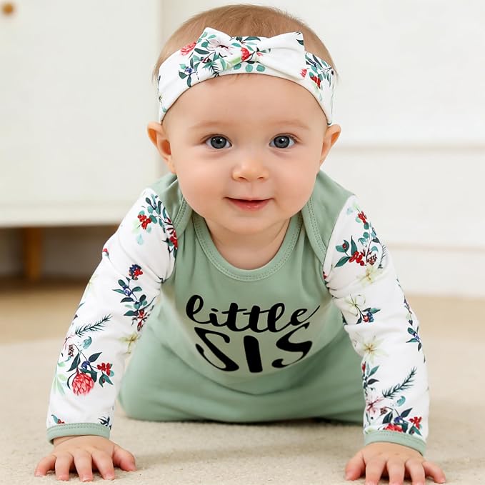 AMAWMW Newborn Baby Girl Little Sister Sleeper Gown Stripe Long Sleeve - Image 4
