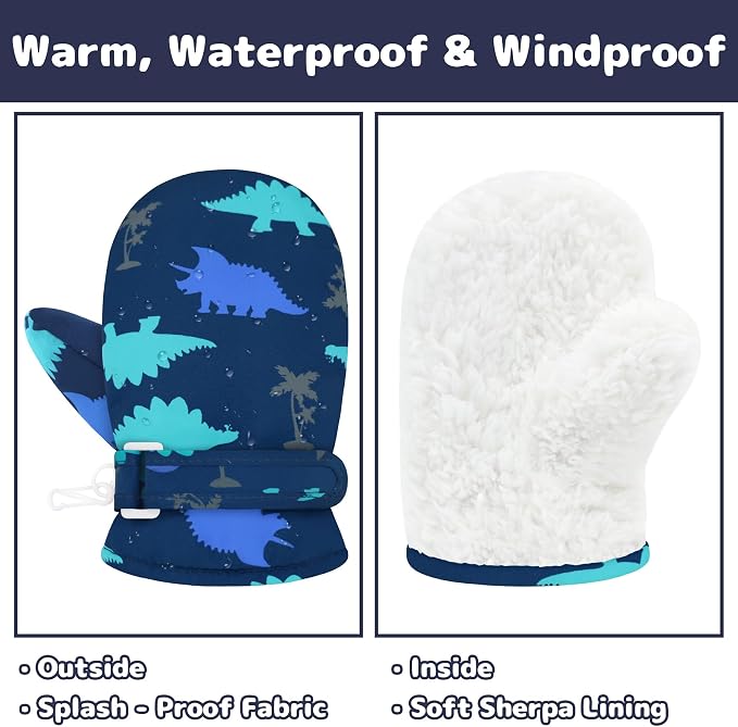 Olreco Baby Toddler Mittens Waterproof Infant Baby Winter Mittens Toddler Snow - Image 2