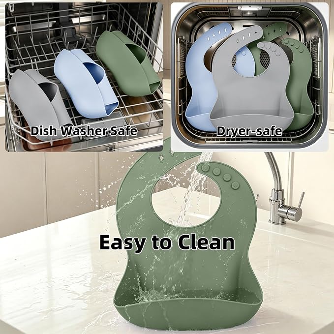 Set of 3 Silicone Bibs for Babies Toddler, Soft Adjustable Bibs for Baby Girl - Image 9