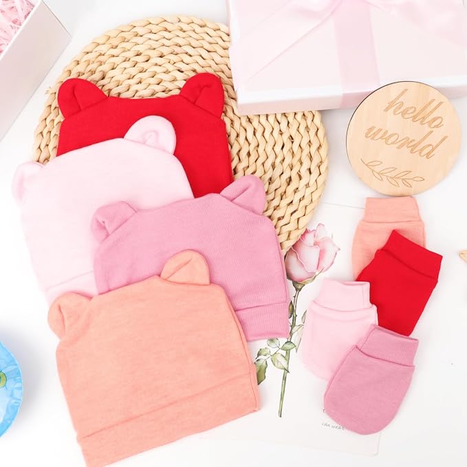 BQUBO Newborn Baby Bear Ears Hats and Mittens Sets Preemie Cotton Caps Baby Boy - Image 4