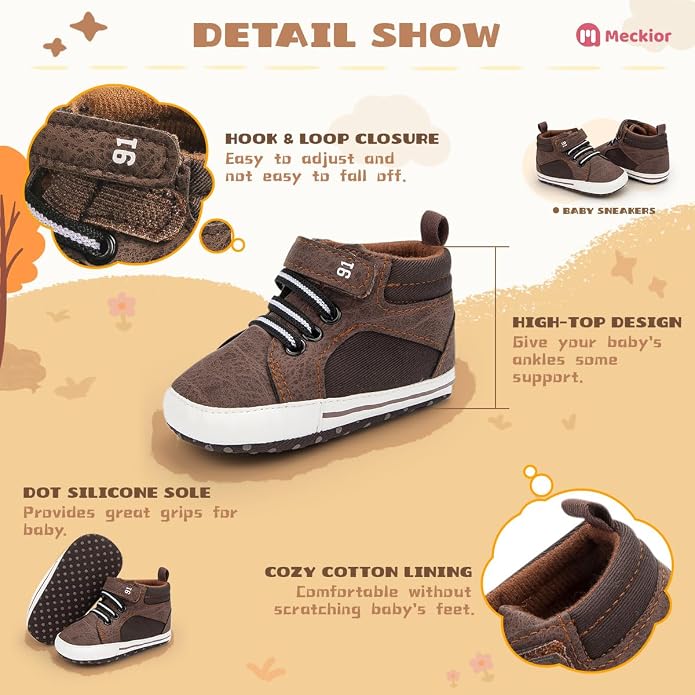 Meckior Toddler Baby Boys Girls High Tops Ankle Sneakers Soft Anti-Slip Sole PU - Image 5