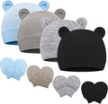 Newborn Baby Hats and Mittens Set Bear Ear Baby Beanie No Scratch Cotton Infant by Unknown
