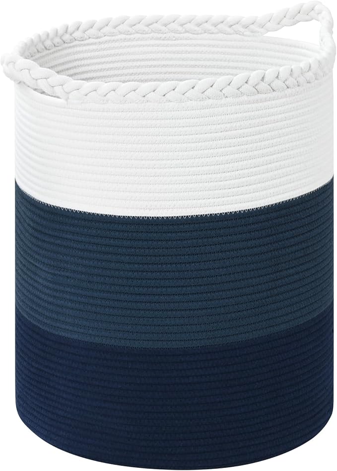 52L Storage Basket for Organizing, 15"×18" Large Tall Laundry Baskets, Cotton Rope Woven Blanket Basket, Toy Storage for Kids, Collapsible Laundry Hamper for Living Room, Nursery Room