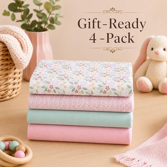 EVERYDAY KIDS 4 Pack of Soft Flannel Receiving Baby Blanket Set - Image 5