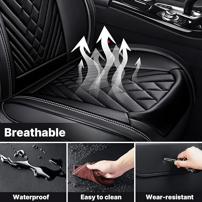 Car Seat Cover Full Set, Waterproof Leather Seat Cover,Front and Rear Auto Seat Cover, Breathable Car Seat Cushion, Full Coverage Car Seat Protector Universal Fit Most Cars (5 Seat,Black)