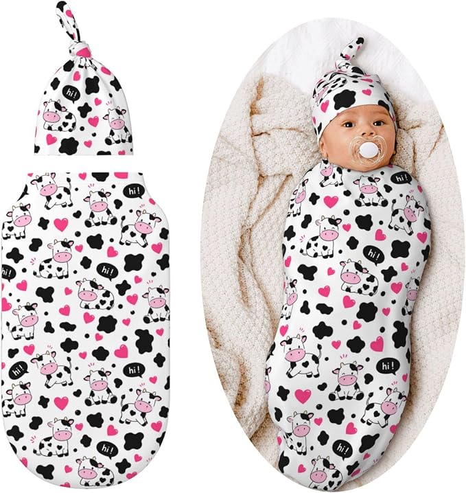 Cute Cow Swaddle Blankets Soft Receiving Blanket Baby Swaddle Wrap by Figtihw