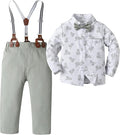 Boarnseorl Baby Boys Pants Sets,Toddler Gentleman Outfits, Infant Long Sleeve Shirt + Pants + Bow Tie + Suspenders