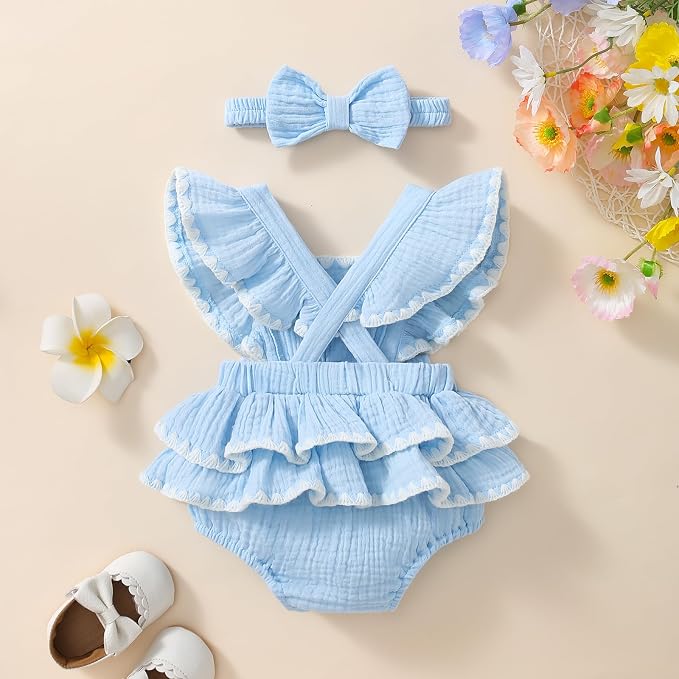 Baby Girl Summer Clothes Infant Girls Romper Dress | Ruffle Sleeve, Cotton Linen - Image 3