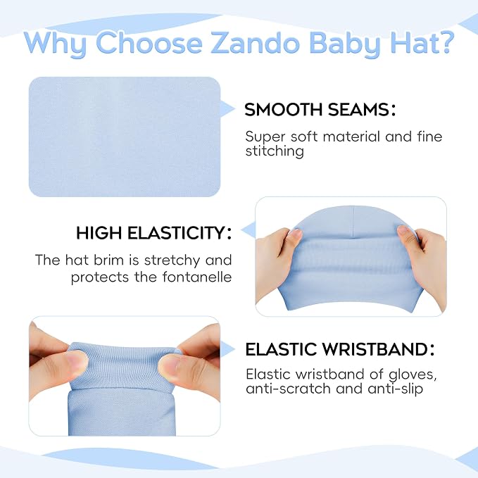 Zando Anti-Scratch Baby Hats Mittens Warm Newborn Infant Boys Girls 0-6M | - Image 3