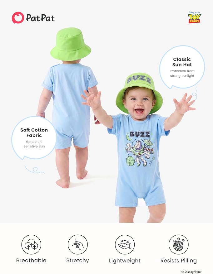 Disney Baby Boy's 2-Piece Romper and Sun Hat Outfit Set Newborn to Infant - Image 5
