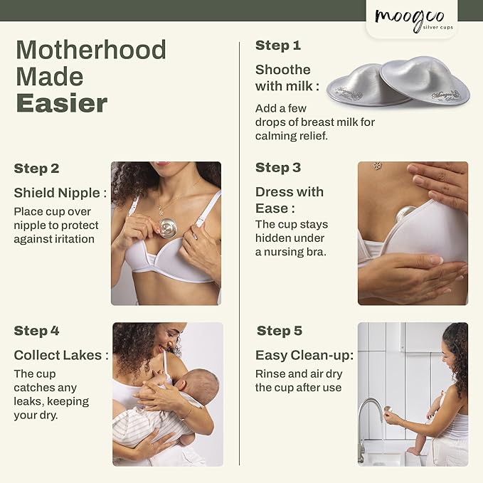 The Original Silver Nursing Cups - 999k Silver Cups - Nipple Shields for Nursing Newborn - Newborn Essentials Must Haves - Nipple Covers Breastfeeding - 999 Silver